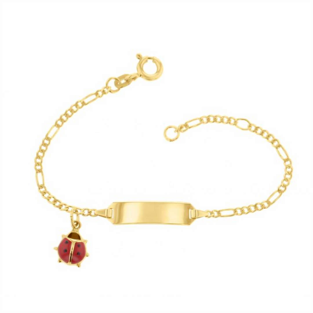 Kinder ID Armband 14 cm mit Marienkäfer Anhänger in 585 Gelbgold 1010