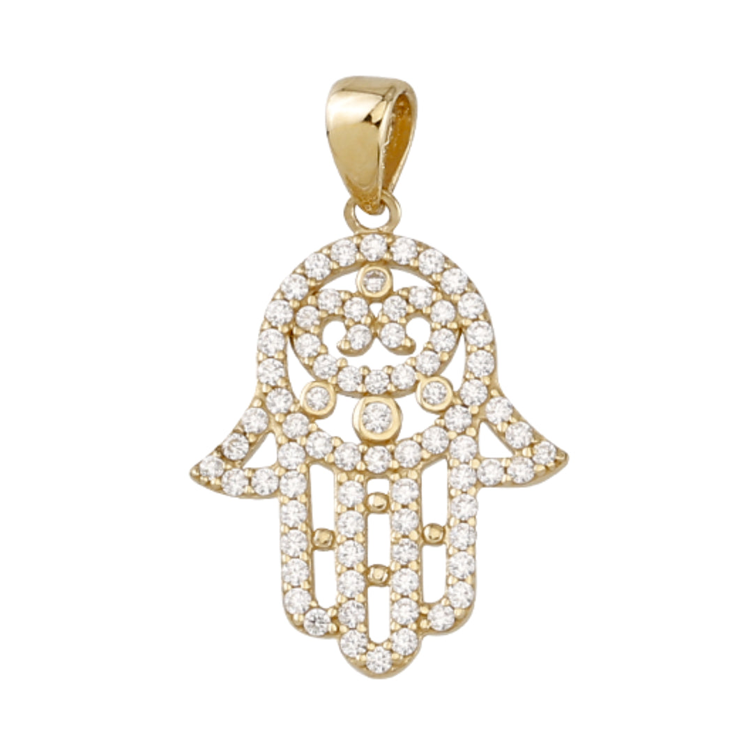Goldanhänger Hand von Fatima mit Zirkonia in 585/- Gelbgold 3081