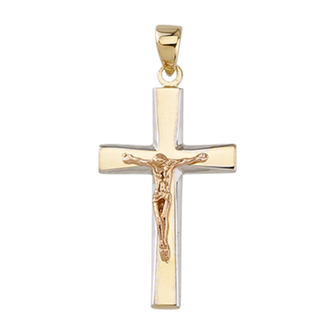 Goldanhänger Kreuz mit Korpus Tricolor Gelb-, Weiß- & Roségold 585/- 3086