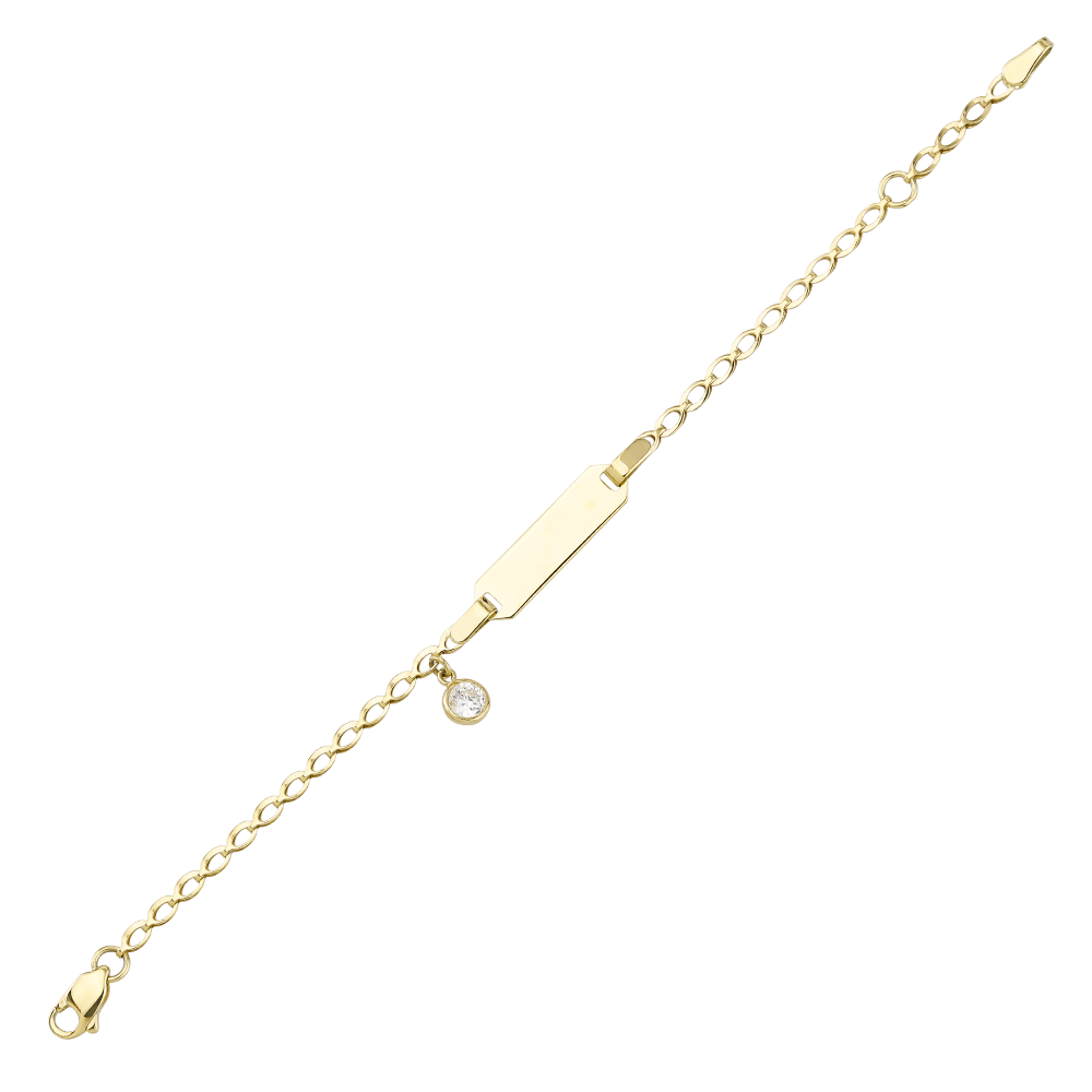 Kinder ID Armband 14 cm mit Zirkoniastein Anhänger in 585 Gelbgold 1068