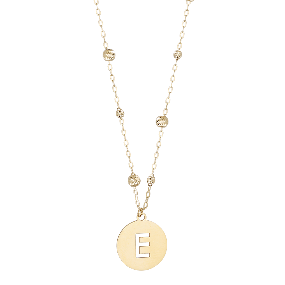 Buchstaben Anhänger + Kugel Kette 585/- Gelbgold "E" 3006