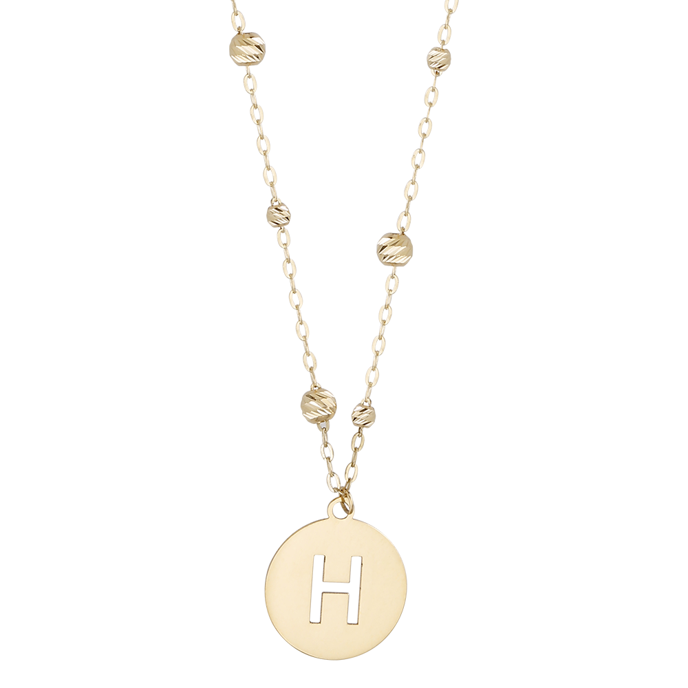 Buchstaben Anhänger + Kugel Kette 585/- Gelbgold "H" 3009
