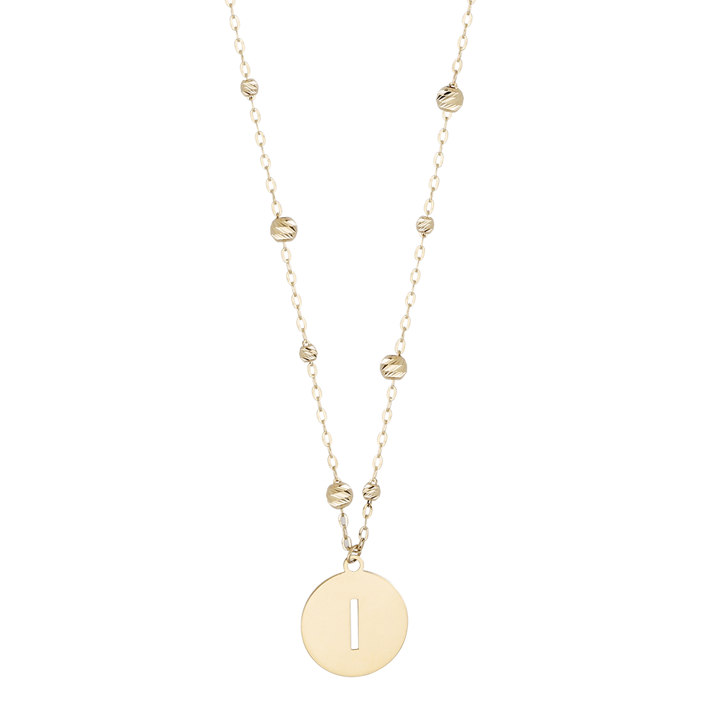 Buchstaben Anhänger + Kugel Kette 585/- Gelbgold "I" 3010