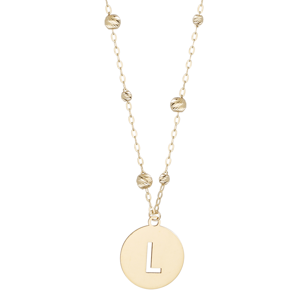 Buchstaben Anhänger + Kugel Kette 585/- Gelbgold "L" 3013