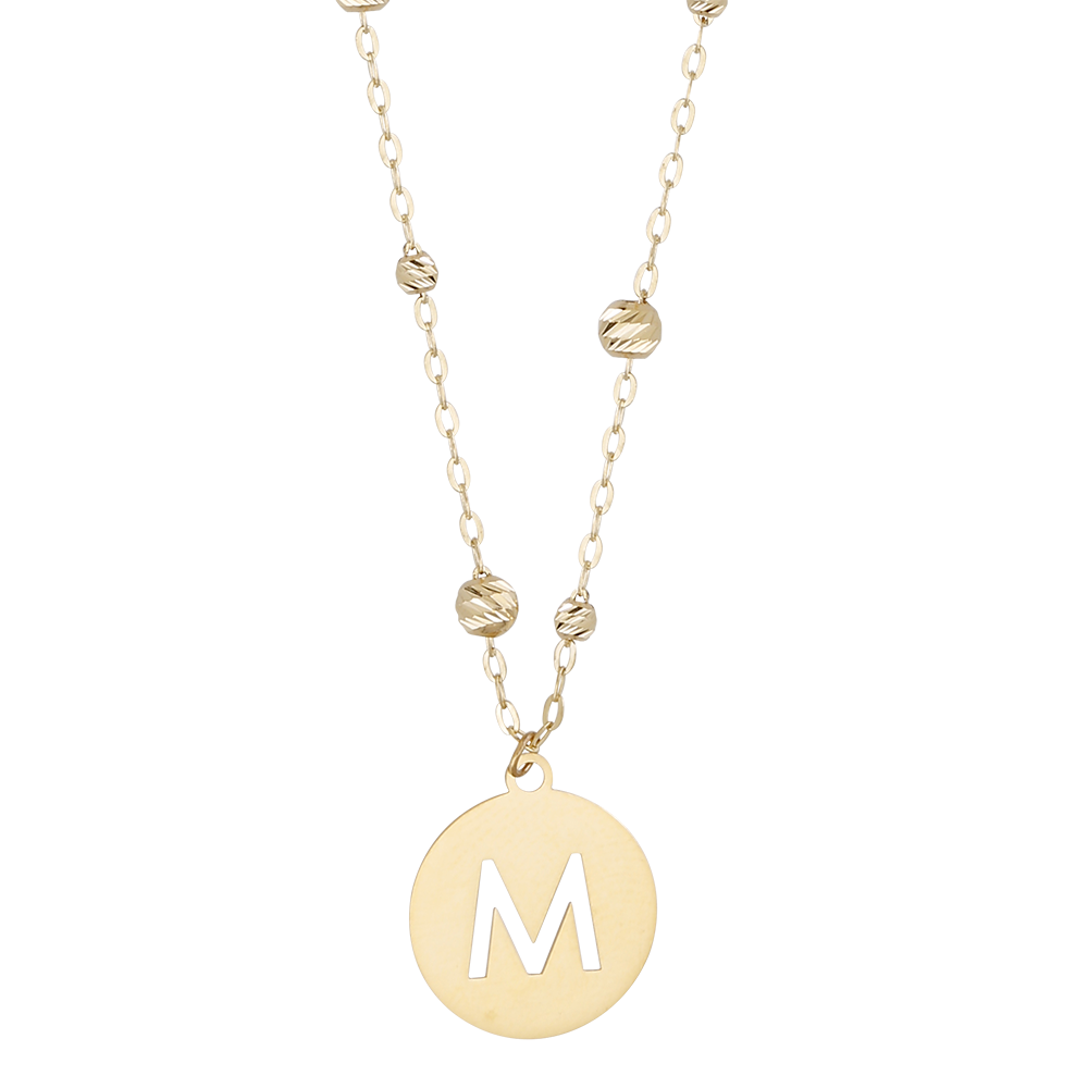 Buchstaben Anhänger + Kugel Kette 585/- Gelbgold "M" 3014