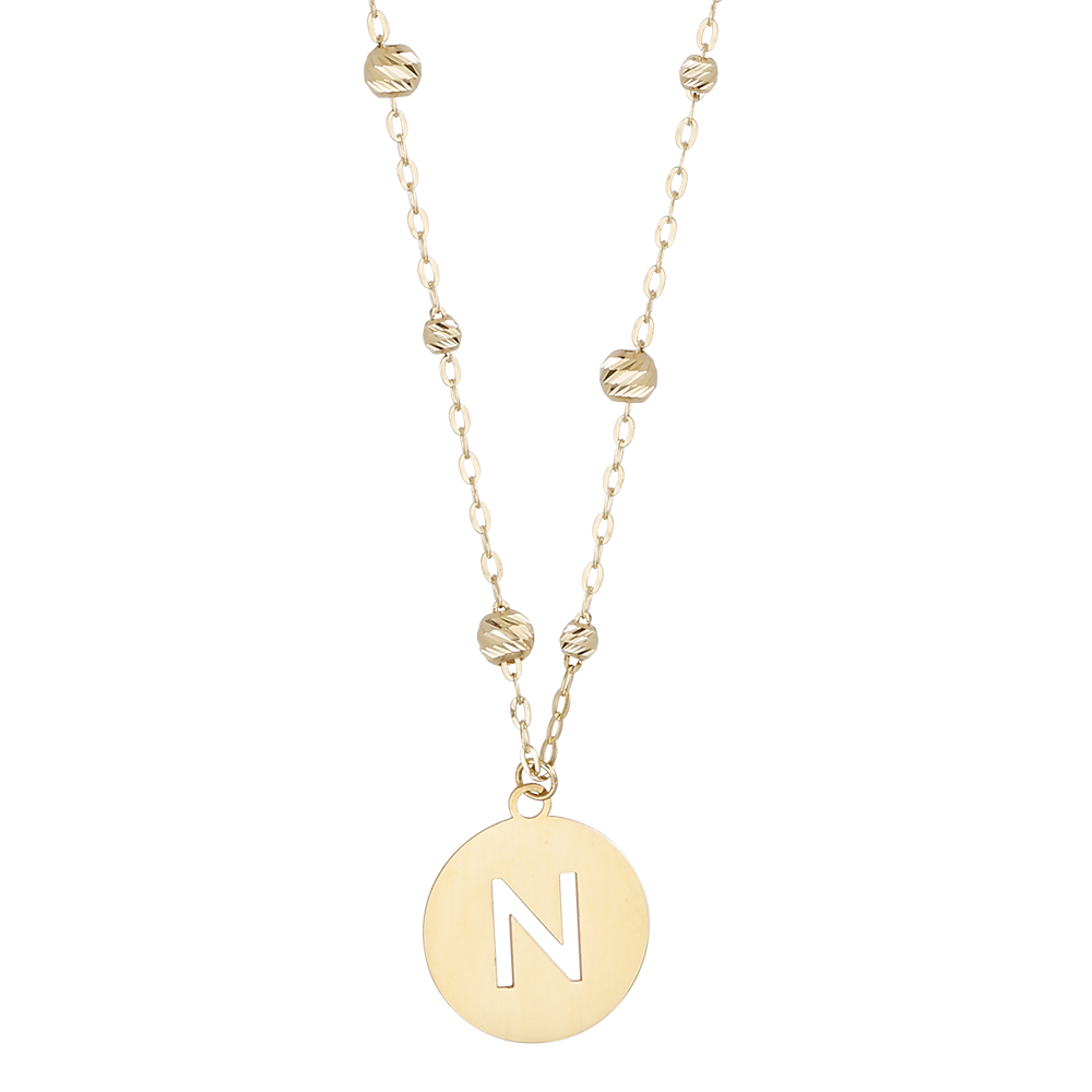 Buchstaben Anhänger + Kugel Kette 585/- Gelbgold "N" 3015