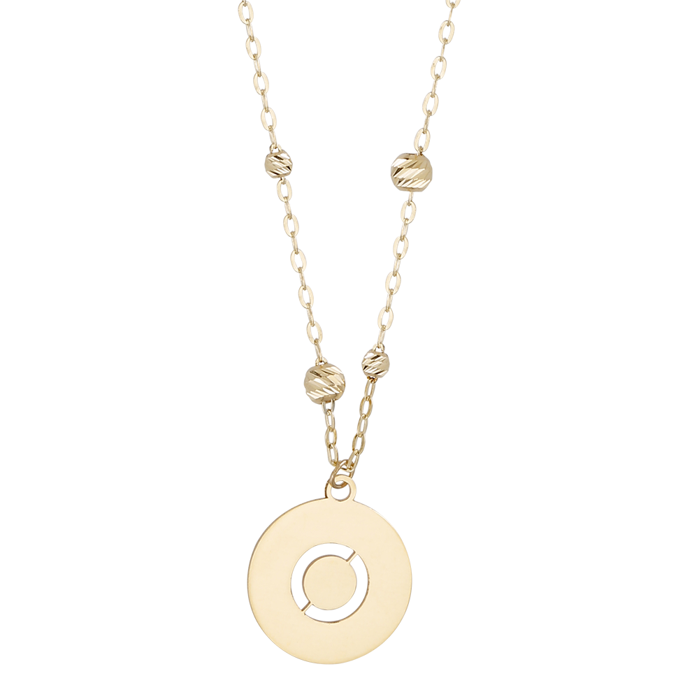 Buchstaben Anhänger + Kugel Kette 585/- Gelbgold "O" 3016