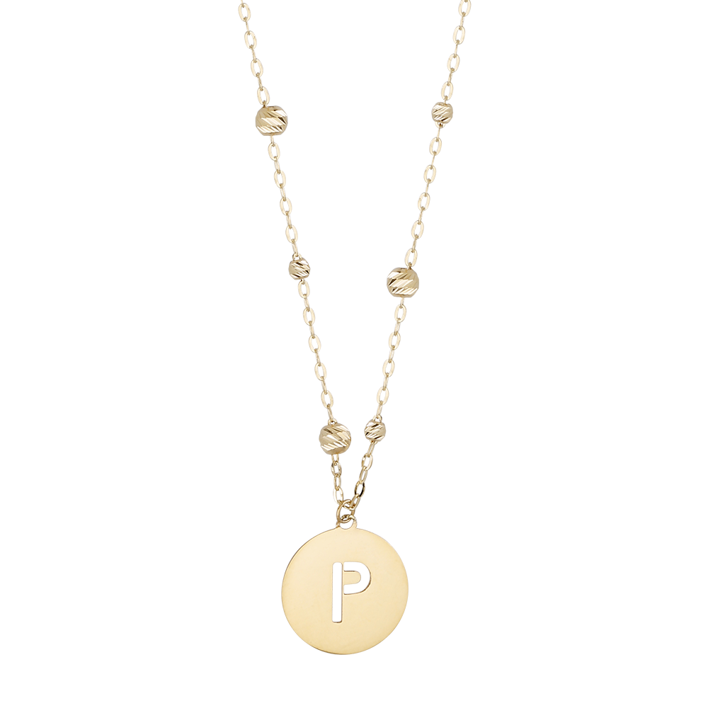 Buchstaben Anhänger + Kugel Kette 585/- Gelbgold "P" 3017
