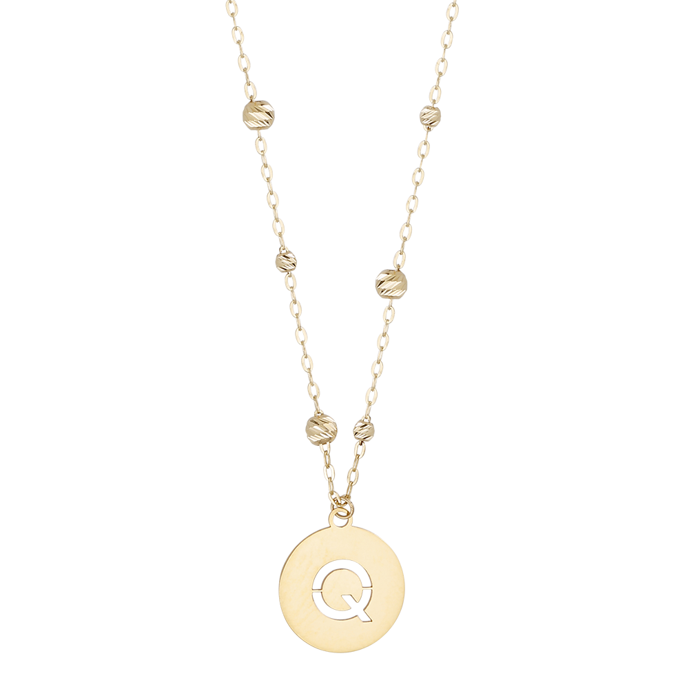 Buchstaben Anhänger + Kugel Kette 585/- Gelbgold "Q" 3018