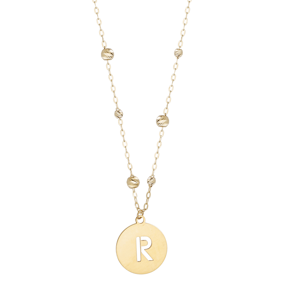 Buchstaben Anhänger + Kugel Kette 585/- Gelbgold "R" 3019