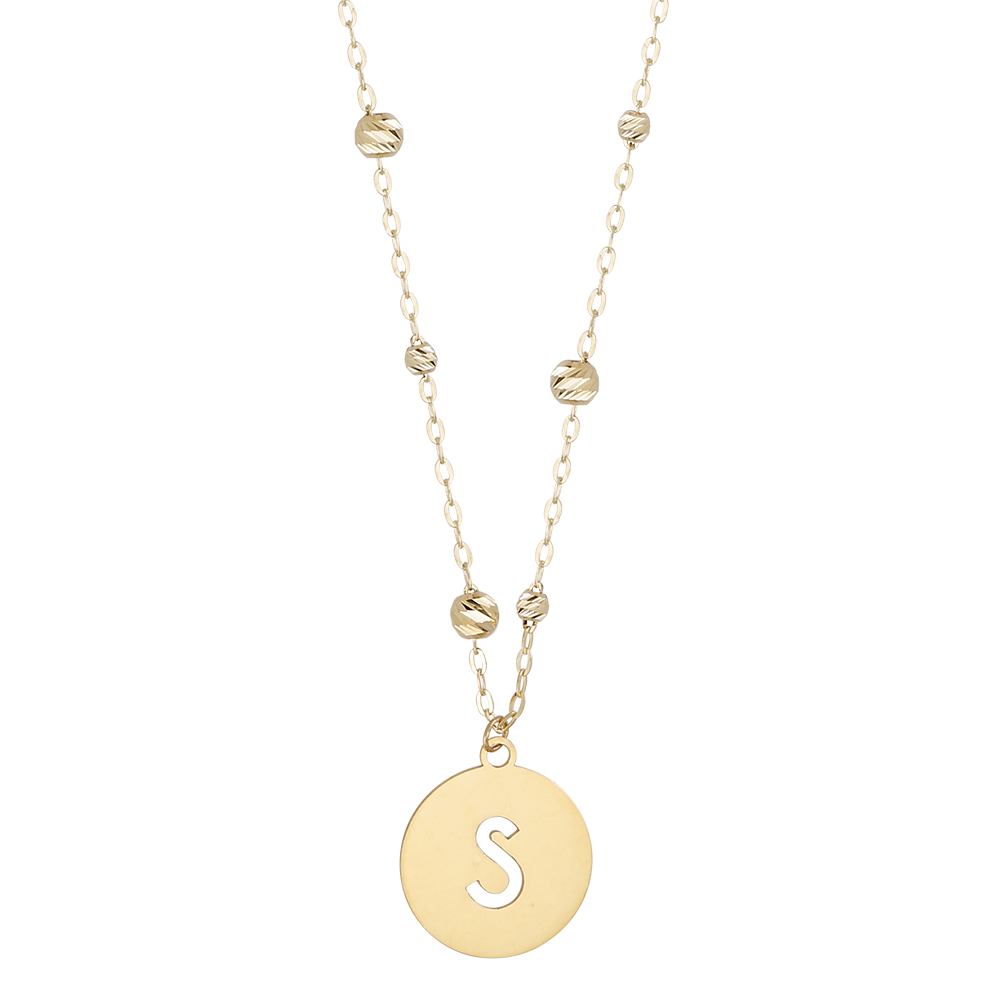 Buchstaben Anhänger + Kugel Kette 585/- Gelbgold "S" 3020