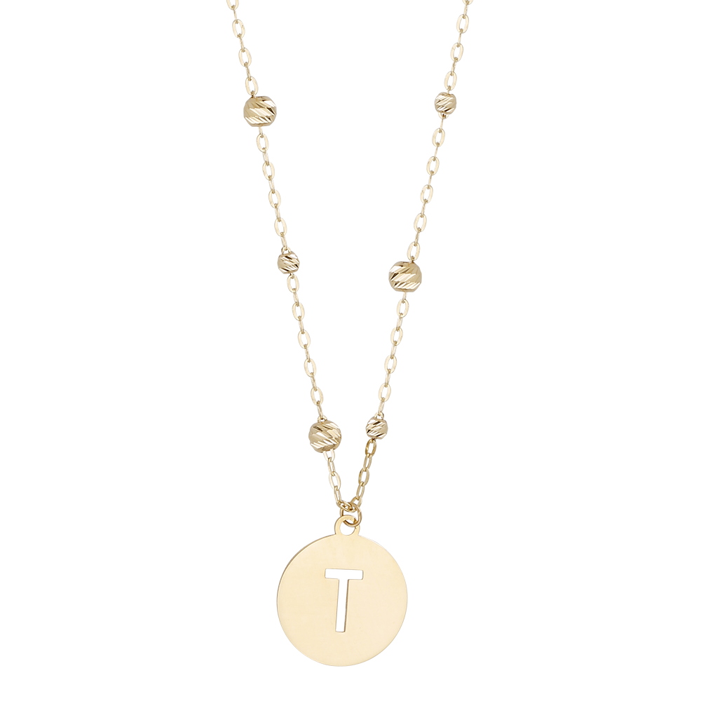 Buchstaben Anhänger + Kugel Kette 585/- Gelbgold "T" 3021