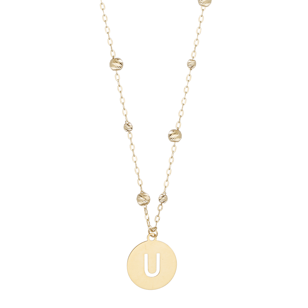 Buchstaben Anhänger + Kugel Kette 585/- Gelbgold "U" 3022