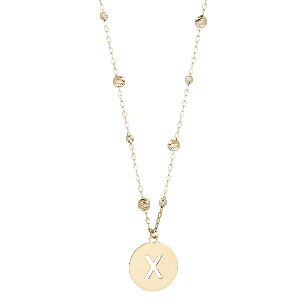 Buchstaben Anhänger + Kugel Kette 585/- Gelbgold "X" 3025