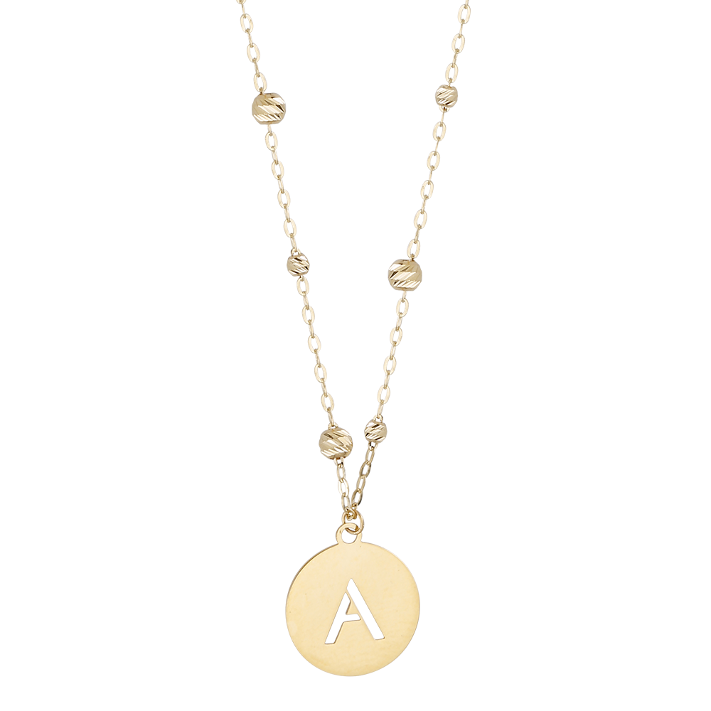 Buchstaben Anhänger + Kugel Kette 585/- Gelbgold "A" 3002