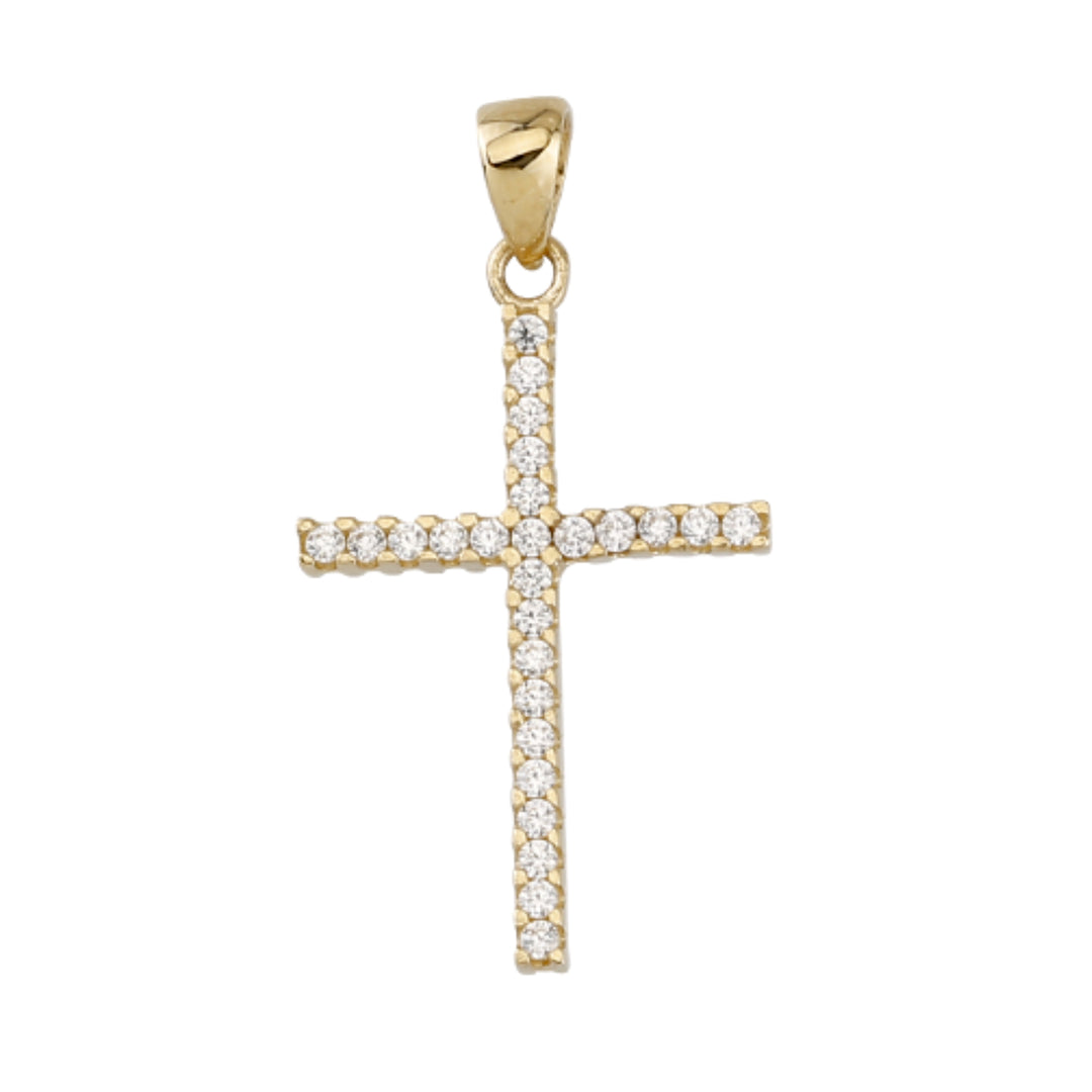 Goldanhänger Kreuz mit Zirkonia doppelseitig 585/- Gelbgold 3075