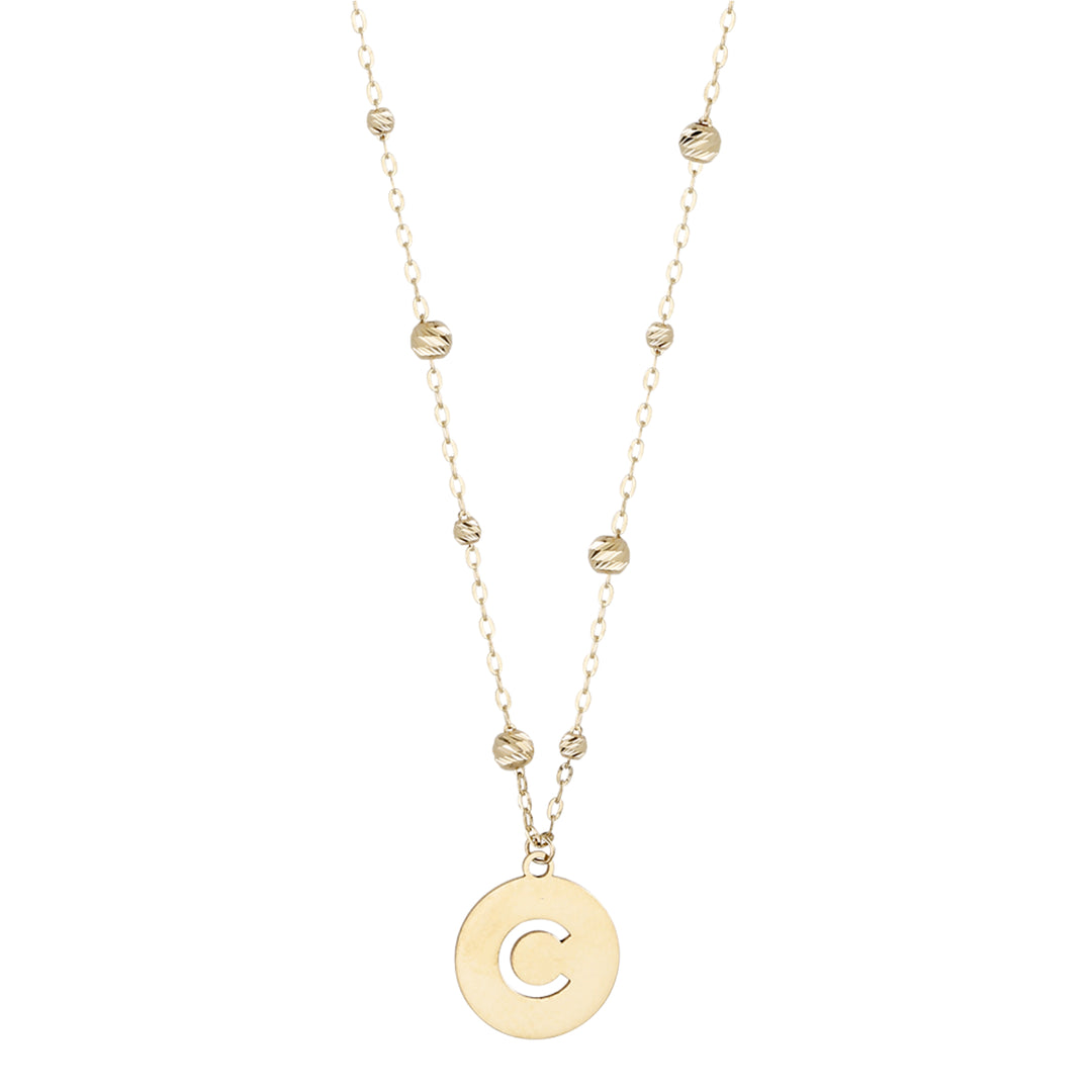 Buchstaben Anhänger + Kugel Kette 585/- Gelbgold "G" 3008