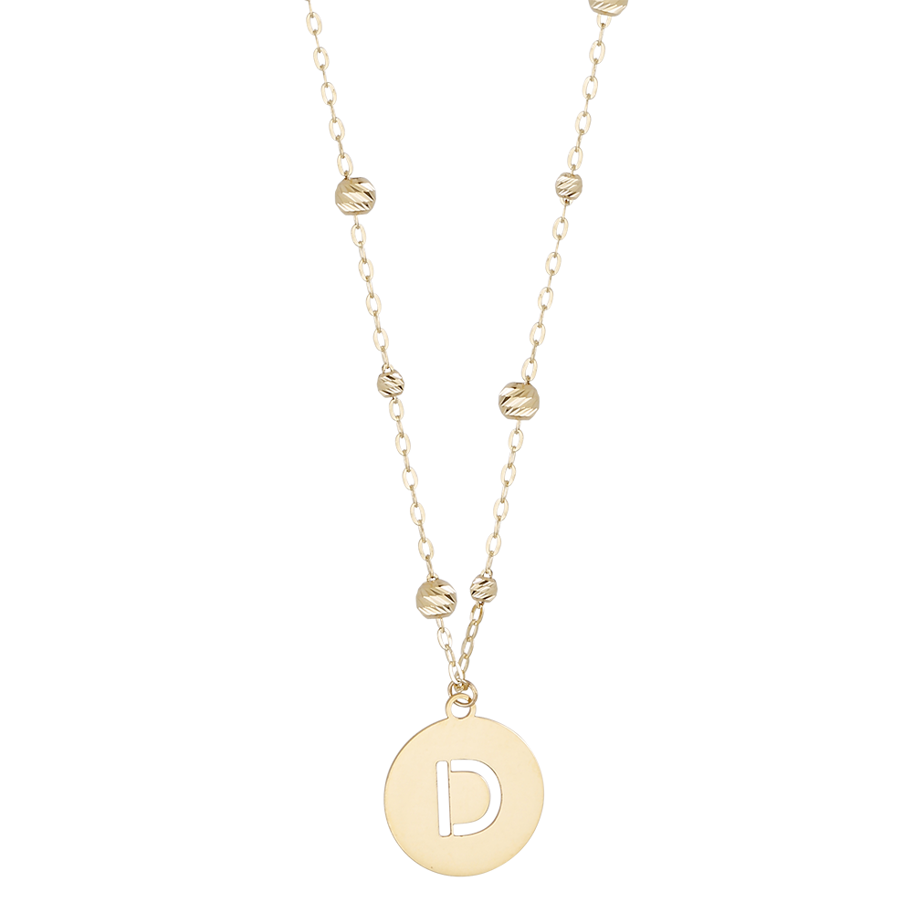 Buchstaben Anhänger + Kugel Kette 585/- Gelbgold "D" 3005