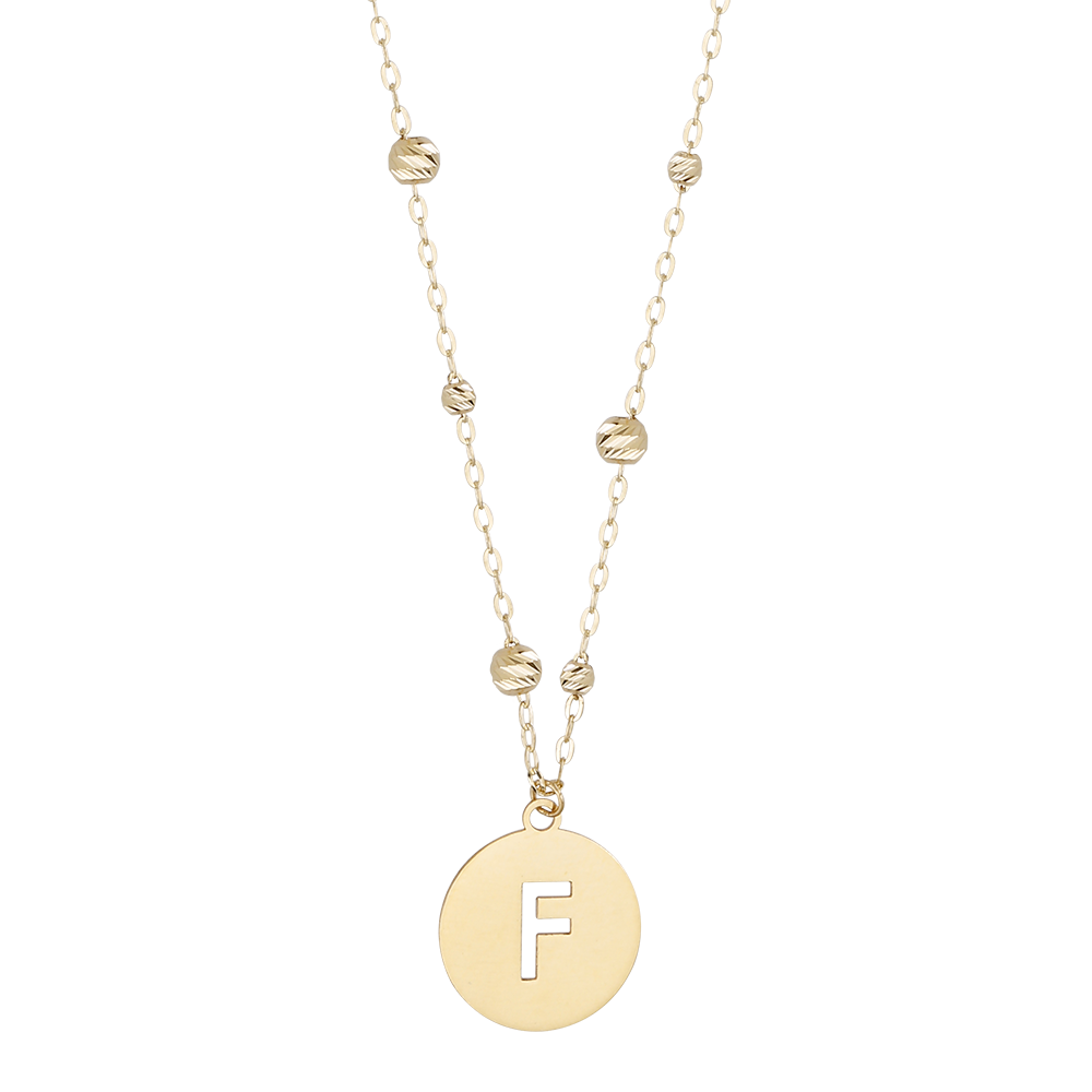 Buchstaben Anhänger + Kugel Kette 585/- Gelbgold "F" 3007