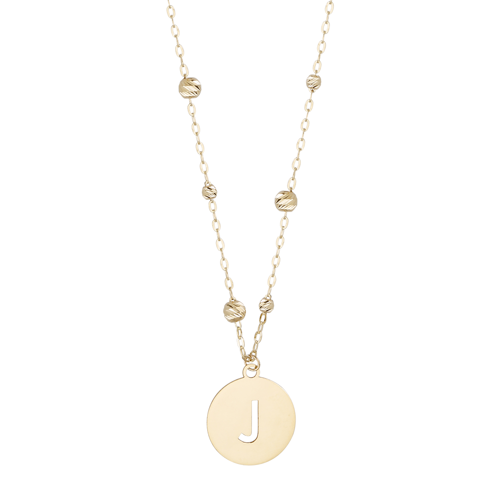 Buchstaben Anhänger + Kugel Kette 585/- Gelbgold "J" 3011