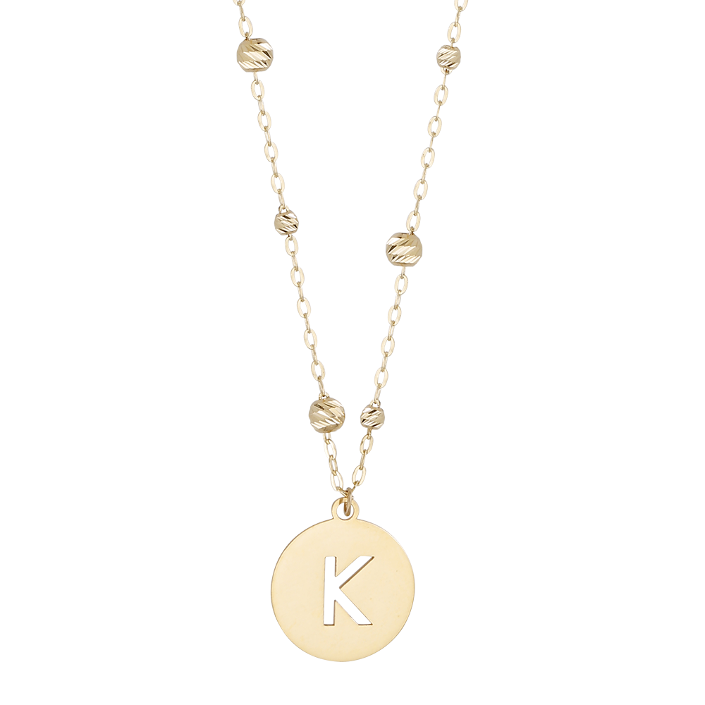 Buchstaben Anhänger + Kugel Kette 585/- Gelbgold "K" 3012