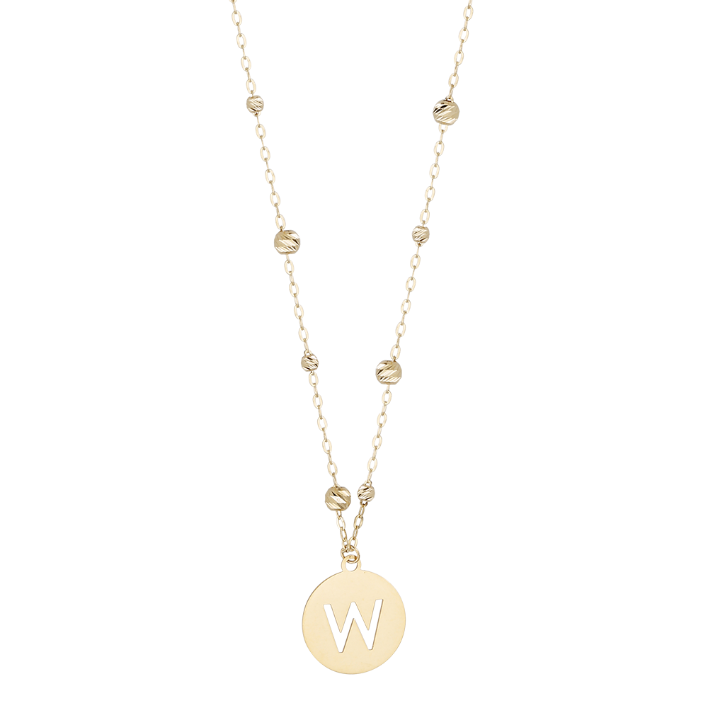 Buchstaben Anhänger + Kugel Kette 585/- Gelbgold "W" 3024
