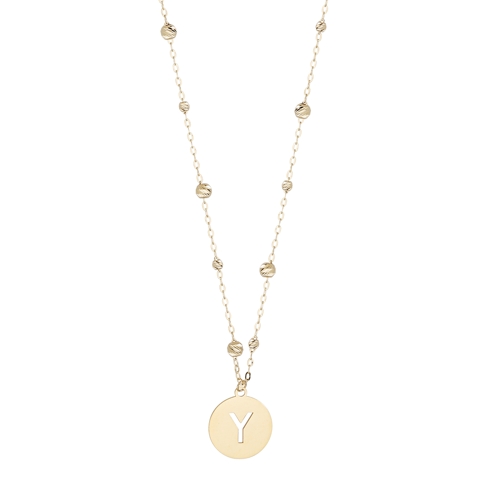 Buchstaben Anhänger + Kugel Kette 585/- Gelbgold "Y" 3026