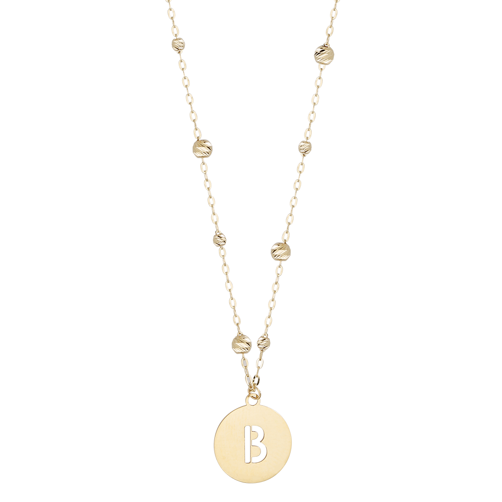 Buchstaben Anhänger + Kugel Kette 585/- Gelbgold "B" 3003